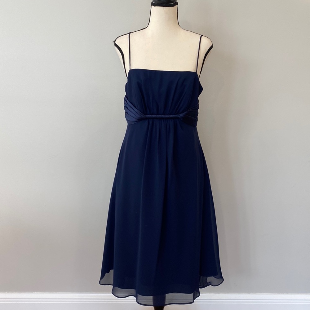 NWT Alfred Angelo navy spaghetti strap twist front circle skirt dress size 10
